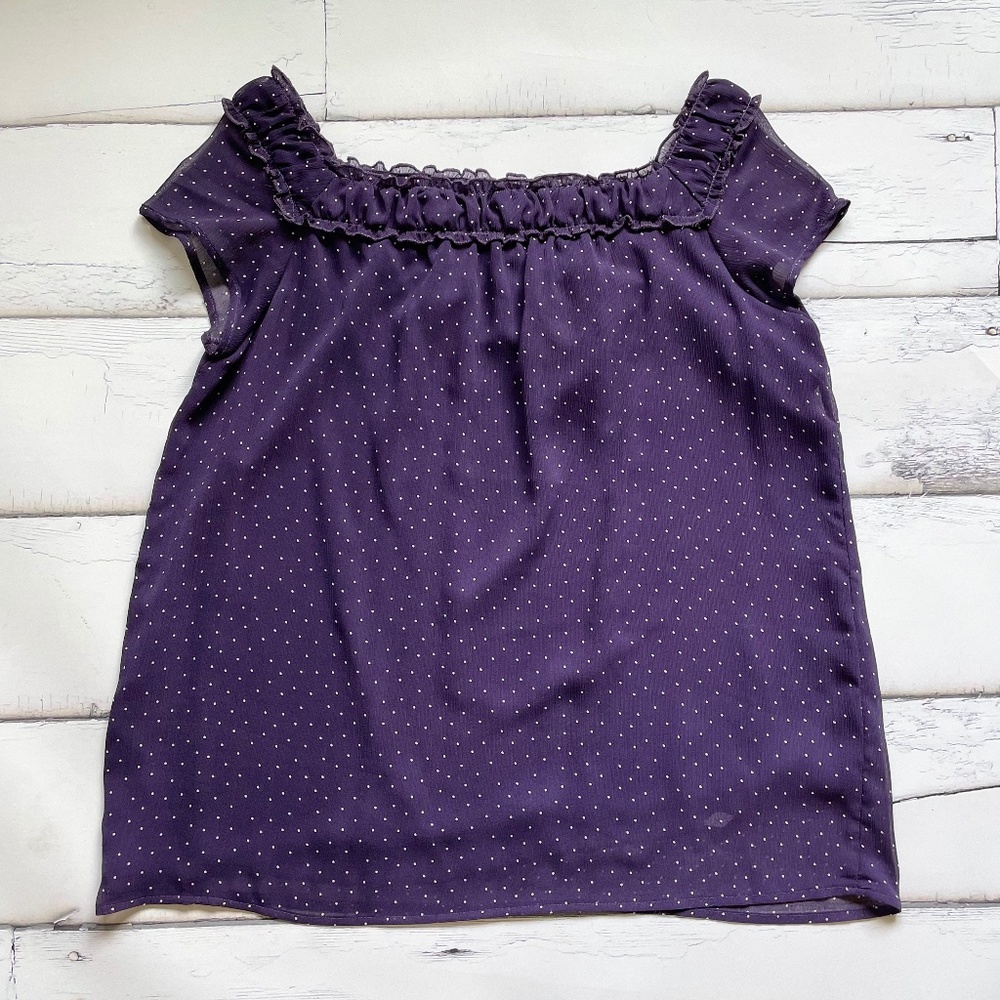 Willi Smith purple white polk a dot baby doll style blouse dress shirt size L